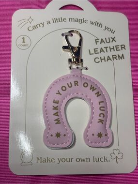 New Bag Charm Make Your Own Luck Pink Horseshoe Faux Leather Charm